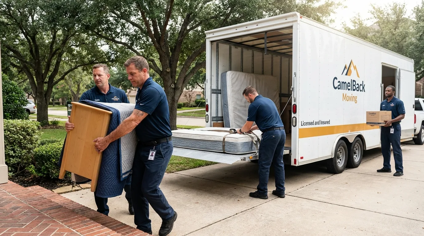 Crew loading residential truck for cross-state move from Belle, WV