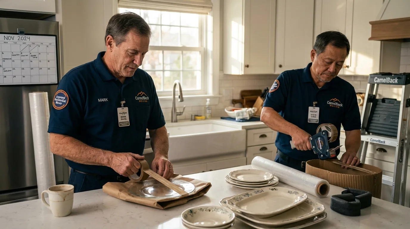 Professional crew packing kitchen dishware in Belle, WV